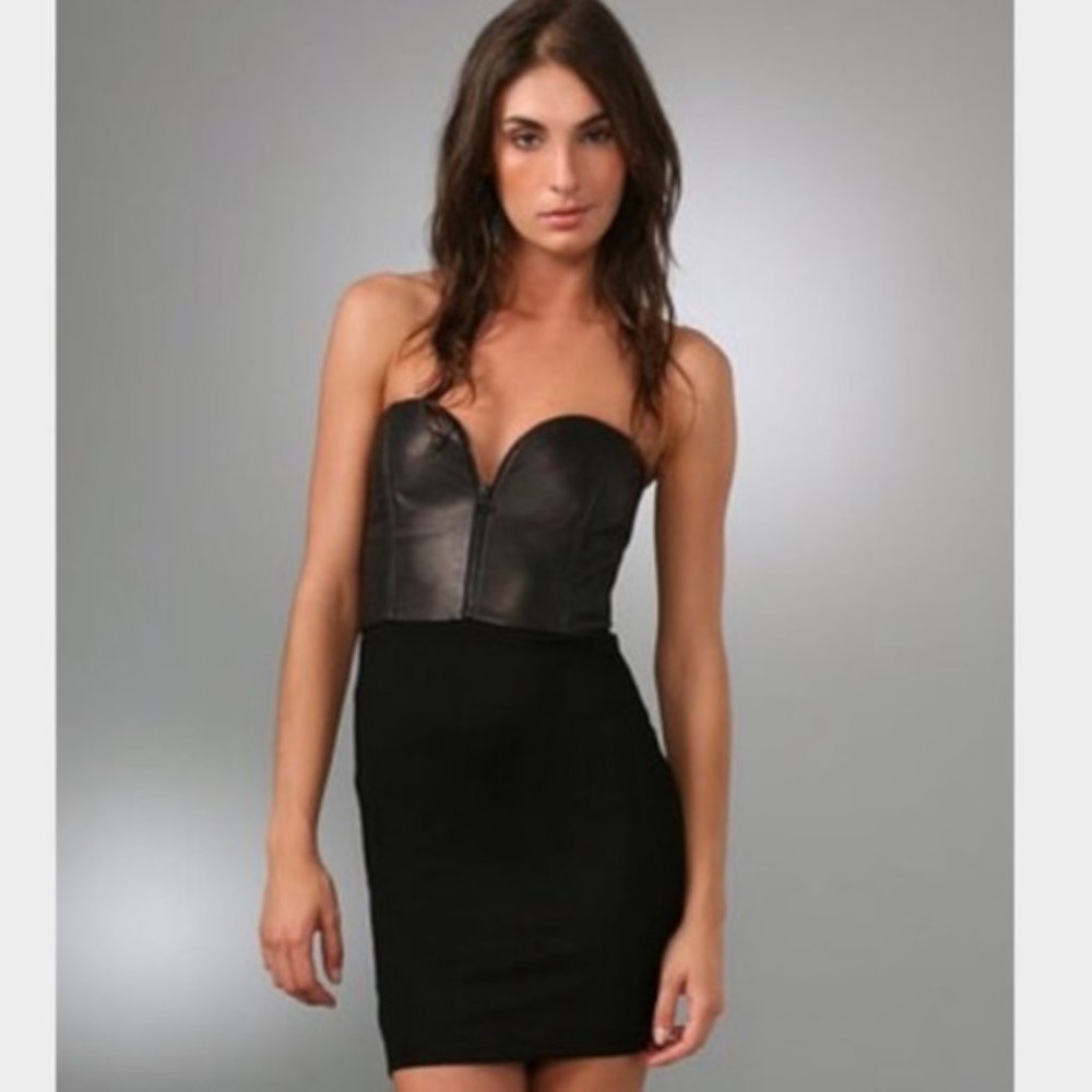 Alice + Olivia Black Strapless Leather Dress 0 XS